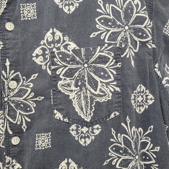 HP Honolua Gray White Floral Linen Short Sleeve Button Up Hawaiian Casual Shirt - Picture 6 of 13